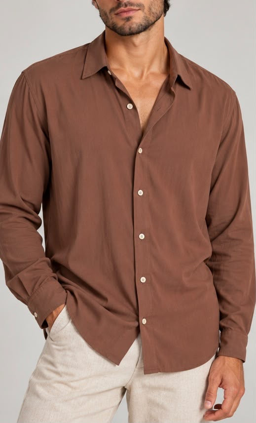 Camicia Casual a Maniche Lunghe (Marrone)