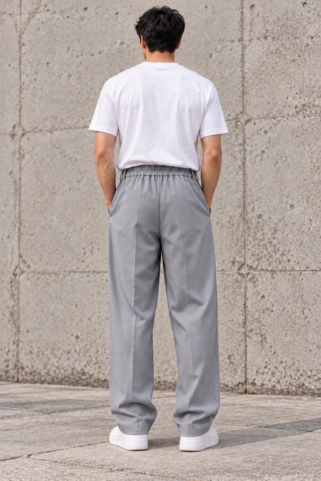 Pantaloni Fluidi Grigio Chiaro con Coulisse Extra Long