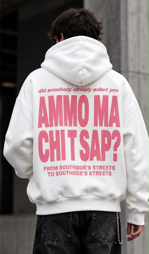 Felpa Oversize Bianca Uomo Ammo ma chi t sap  – Streetwear
