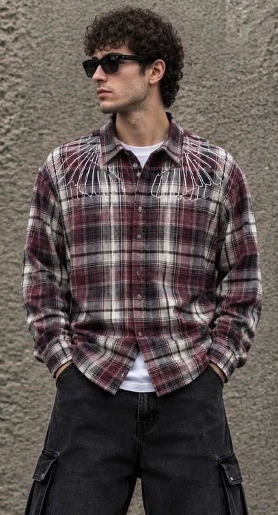 Camicia Marcelo Burlon a quadri in flanella "Icon Wings" uomo