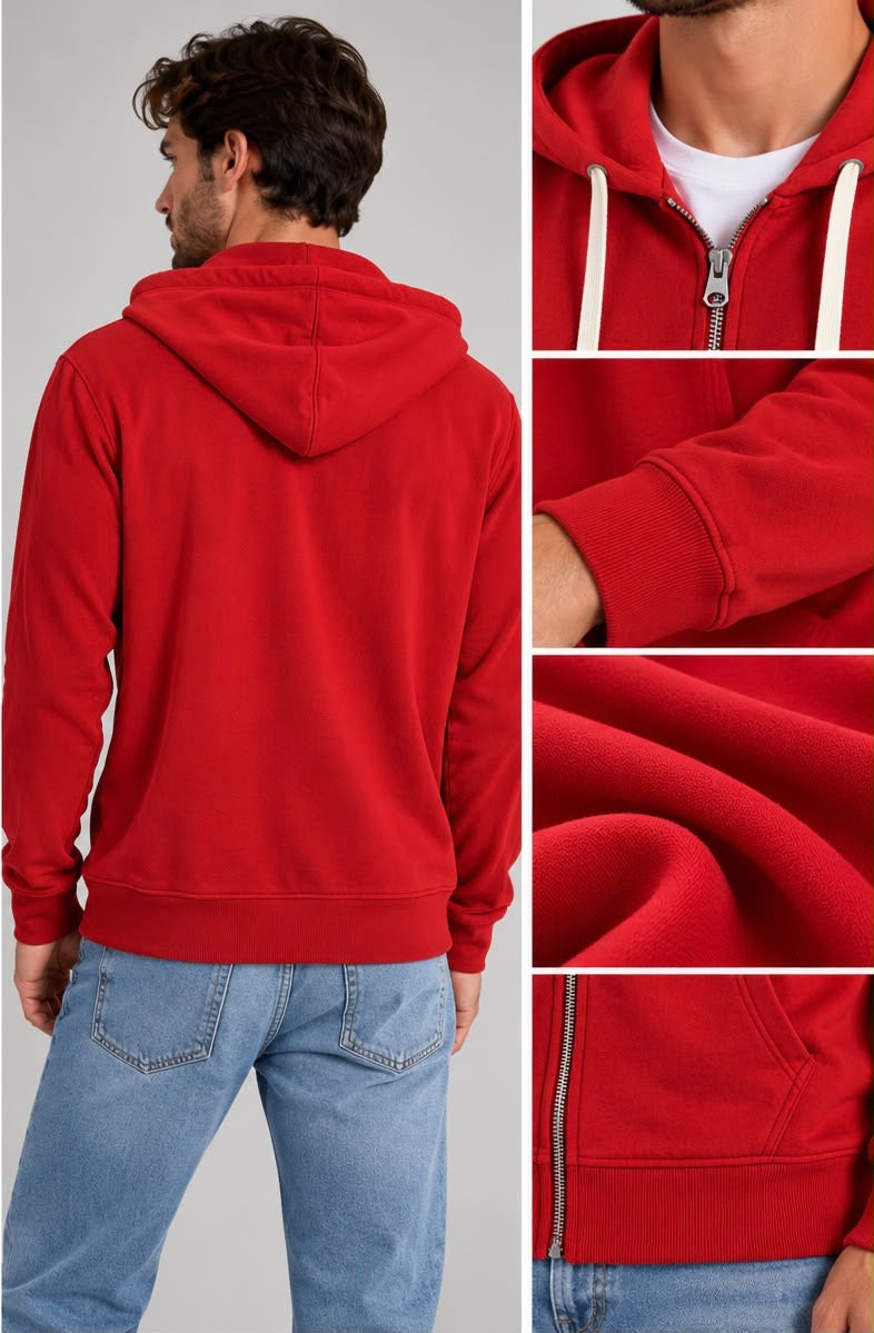 Felpa con Cappuccio e Zip (Rosso)