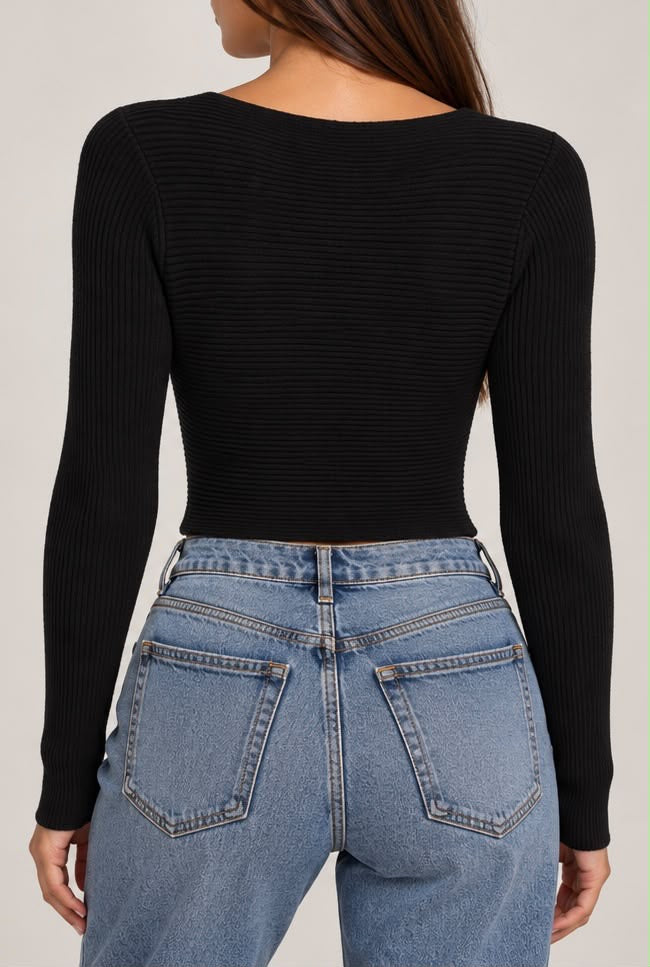 Crop Top a Coste con Scollo Incrociato a V