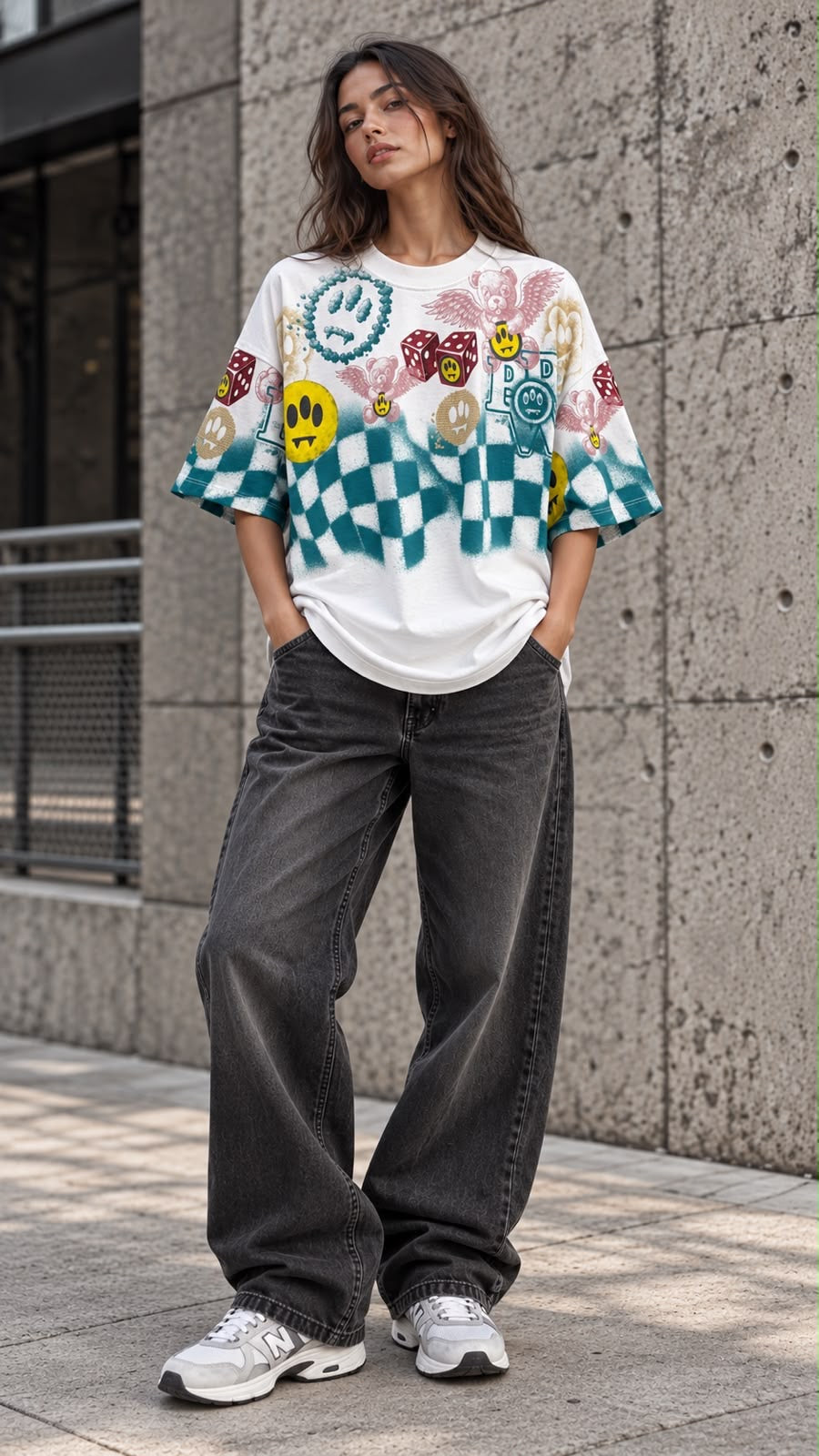 BARROW T-shirt manica corta off white per uomo e donna con stampa grafica check e loghi multicolor.