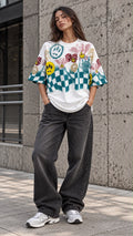 BARROW T-shirt manica corta off white per uomo e donna con stampa grafica check e loghi multicolor.