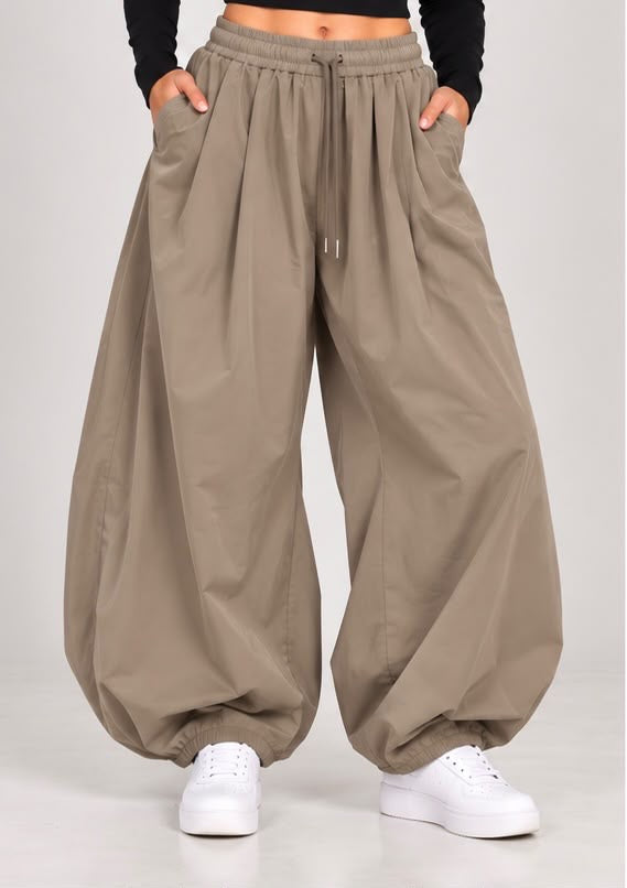 Pantaloni Parachute Ampi con Coulisse (Tortora / Beige Grey)