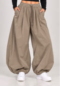 Pantaloni Parachute Ampi con Coulisse (Tortora / Beige Grey)