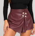 Gonna-Pantalone (Skort) in Similpelle Bordeaux con Bottoni