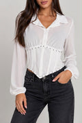 Camicia in Chiffon Bianca con Bustino Corsetto e Borchie