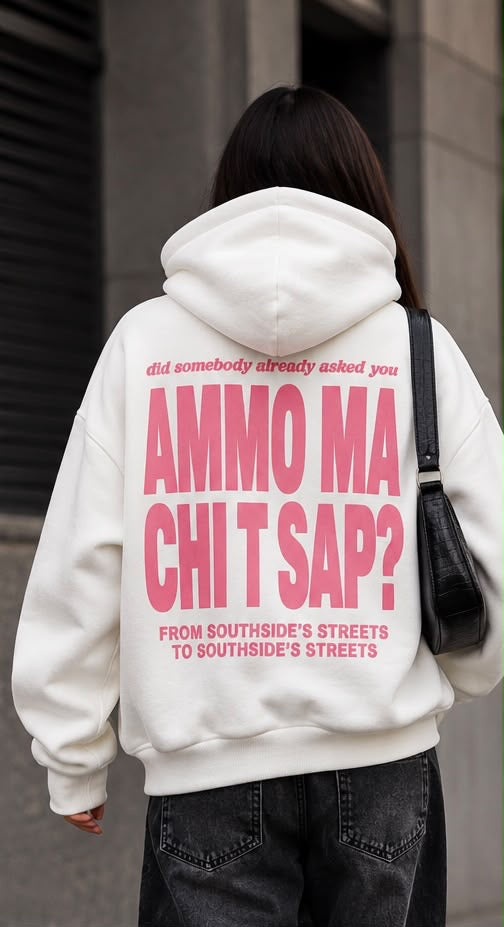 Felpa Oversize Bianca Donna Ammo ma chi t sap – Streetwear