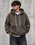 Giacca in Velluto a Coste Uomo con Cappuccio e Zip – Marrone