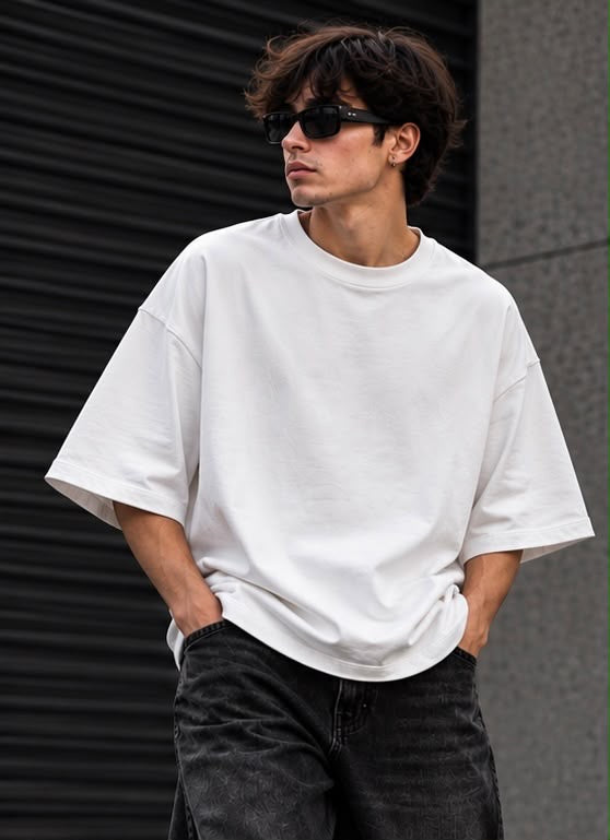 T-Shirt Bianca Oversize "Obsessión o Nada" | Streetwear Uomo