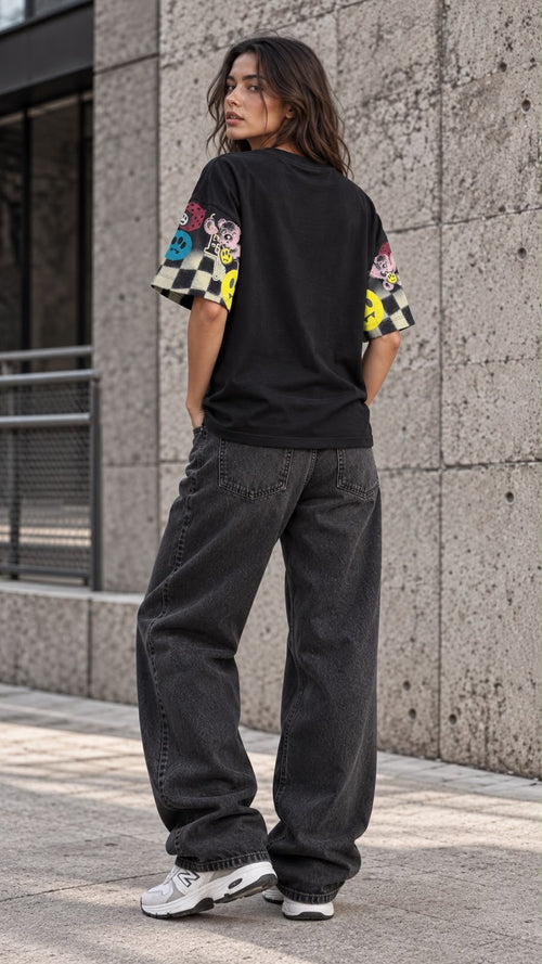 BARROW T-shirt manica corta per uomo e donna con stampa grafica check e loghi multicolor.