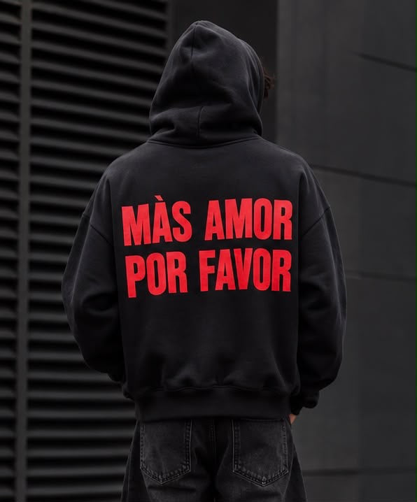 Felpa Oversize Nera uomo Mas Amor por favor – Streetwear