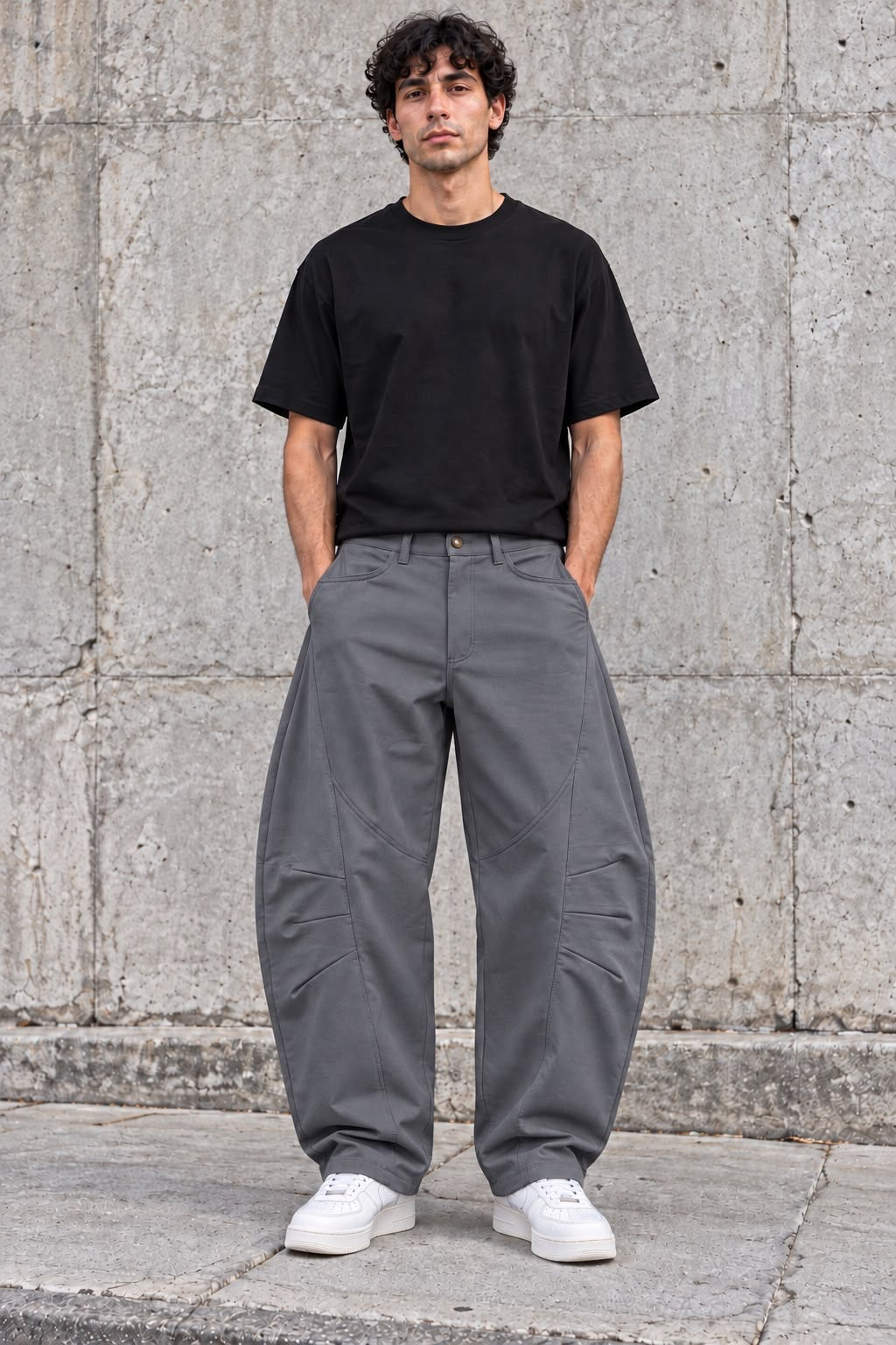 Pantaloni Curvi Parachute / Balloon Grigio Medio / Antracite Chiaro