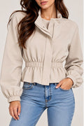 Giacca Corta Stile Bomber con Punto Vita Arricciato (Beige)