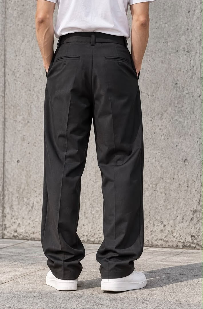 Pantaloni Sartoriali Neri con Lacci Lunghi in Vita