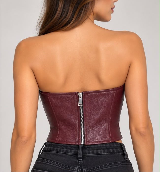 Top Bustino Corsetto a Cuore in Similpelle (Bordeaux / Vino)