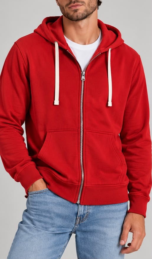 Felpa con Cappuccio e Zip (Rosso)