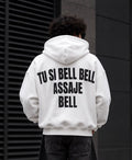 Felpa Oversize bianca Uomo Tu si bell bell assaje bell – Streetwear