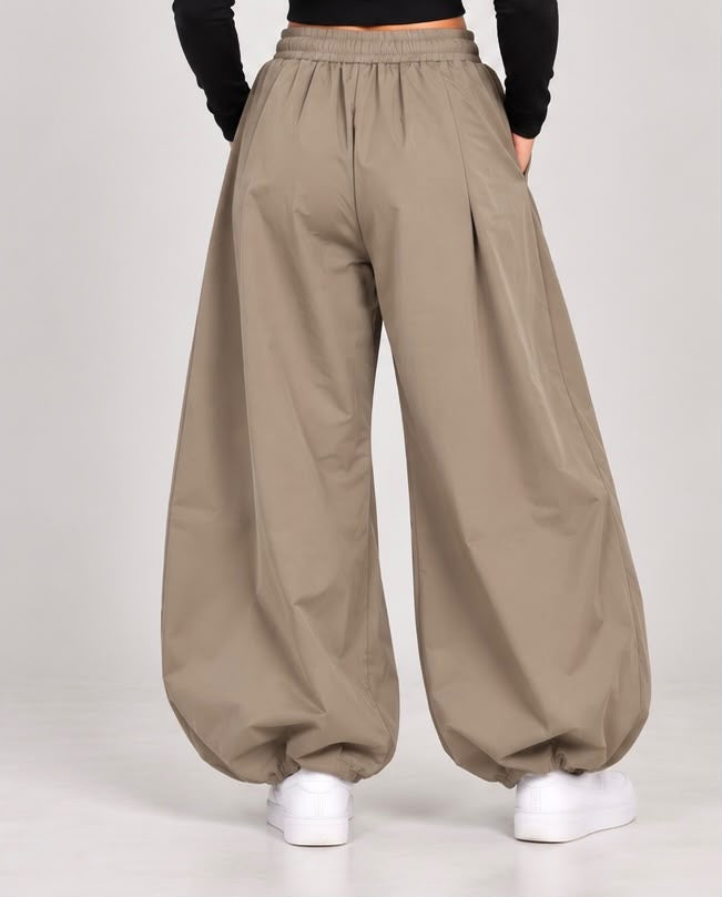 Pantaloni Parachute Ampi con Coulisse (Tortora / Beige Grey)