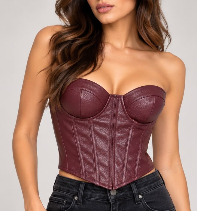Top Bustino Corsetto a Cuore in Similpelle (Bordeaux / Vino)