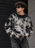Maglione Maglia Distressed Acid Wash Scura