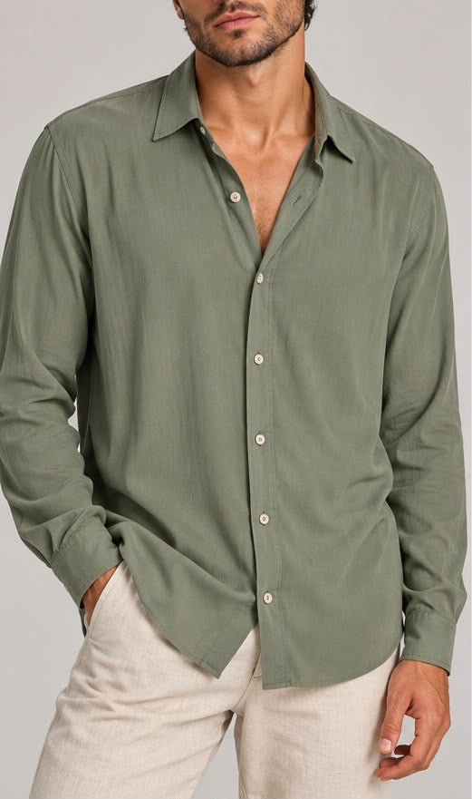 Camicia Casual a Maniche Lunghe (Verde Salvia / Oliva)