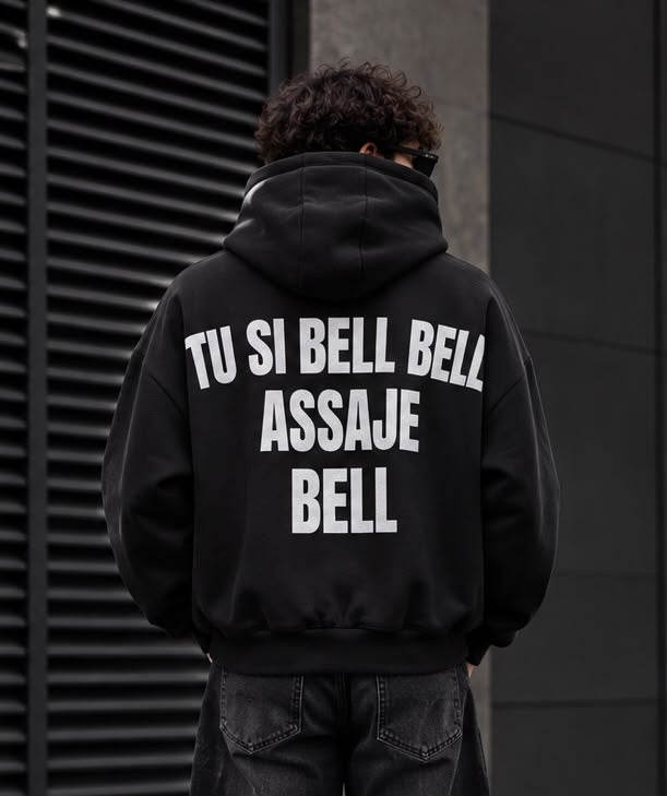 Felpa Oversize Nera Uomo Tu si bell bell assaje bell – Streetwear