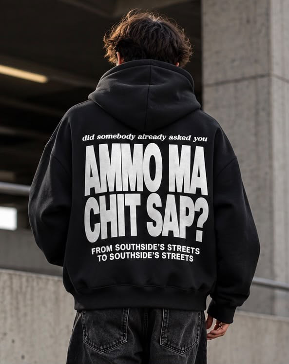 Felpa Oversize Nera Uomo “Ammo ma chi t sap” – Streetwear