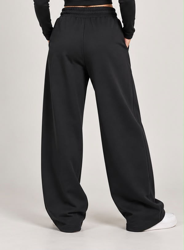 Pantaloni Tuta Ampi a Gamba Larga in Felpa (Nero)