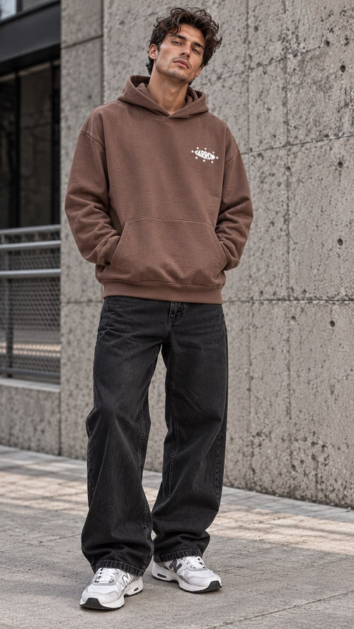 BARROW Felpa con cappuccio choco-marrone per uomo e donna con stampe grafiche colorate sul petto.