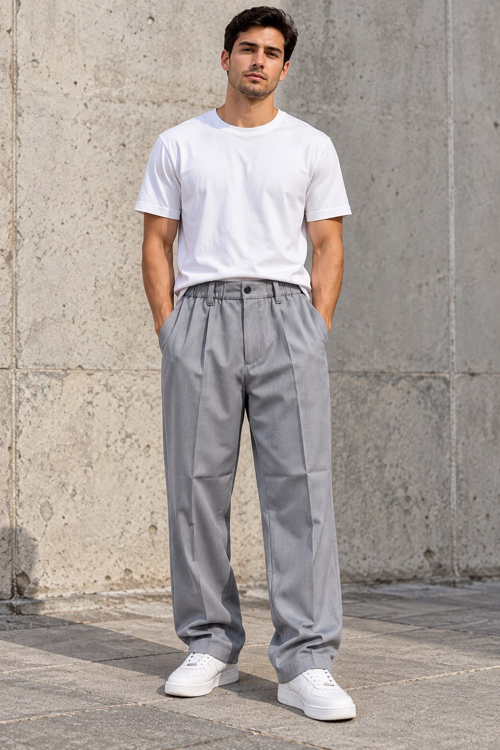 Pantaloni Sartoriali Grigio Chiaro con Pinces