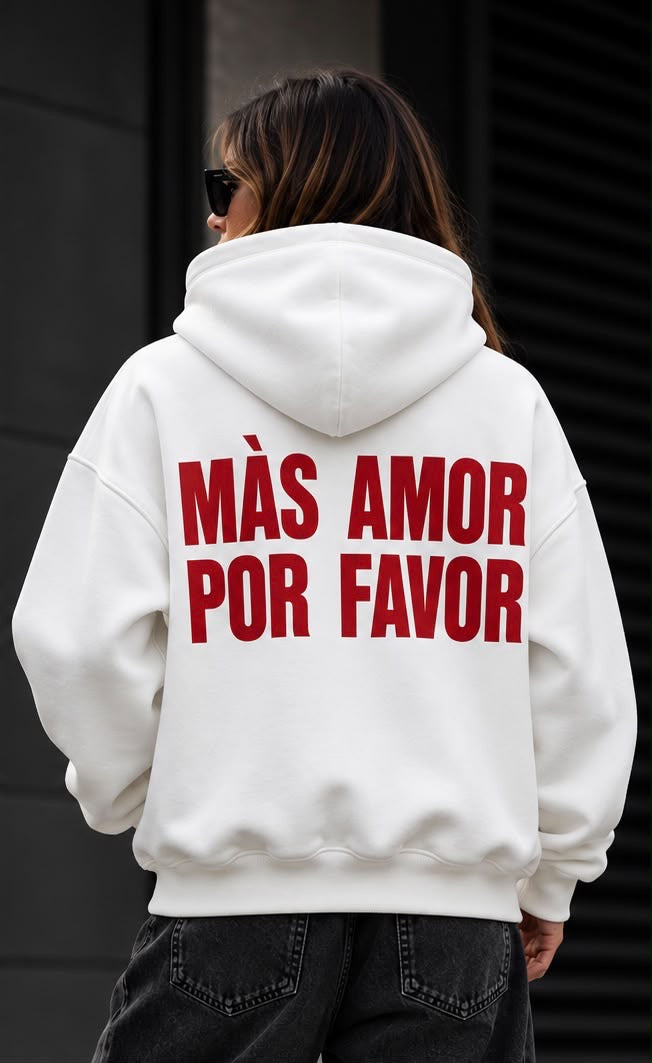 Felpa Oversize bianca Donna Mas amor por favor – Streetwear