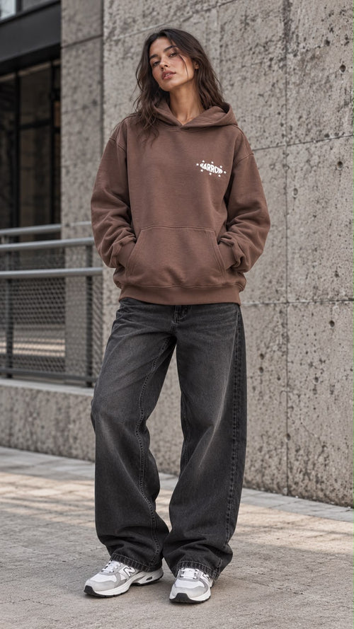 BARROW Felpa con cappuccio choco-marrone per uomo e donna con stampe grafiche colorate sul petto.