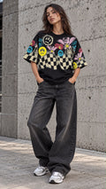 BARROW T-shirt manica corta per uomo e donna con stampa grafica check e loghi multicolor.