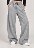 Pantaloni Tuta Ampi a Gamba Larga in Felpa (Grigio Melange)