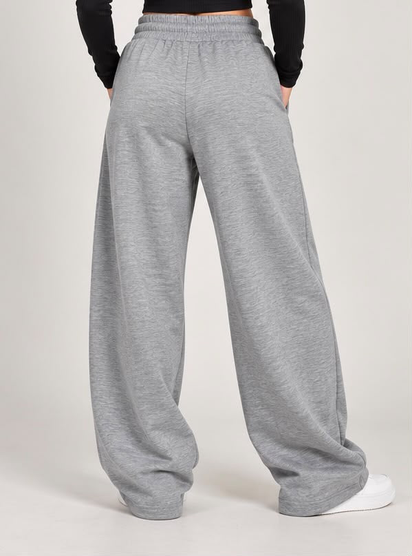 Pantaloni Tuta Ampi a Gamba Larga in Felpa (Grigio Melange)