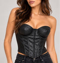 Top Bustino Corsetto a Cuore in Similpelle (Nero)