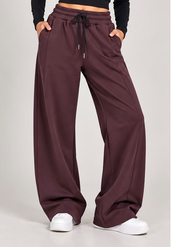 Pantaloni Tuta Ampi a Gamba Larga in Felpa (Bordeaux / Melanzana)