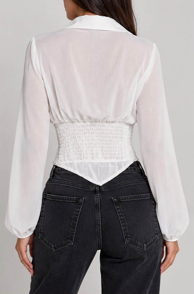 Camicia in Chiffon Bianca con Bustino Corsetto e Borchie