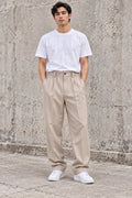 Pantaloni Sartoriali Beige / Beige Chiaro con Elastico in Vita