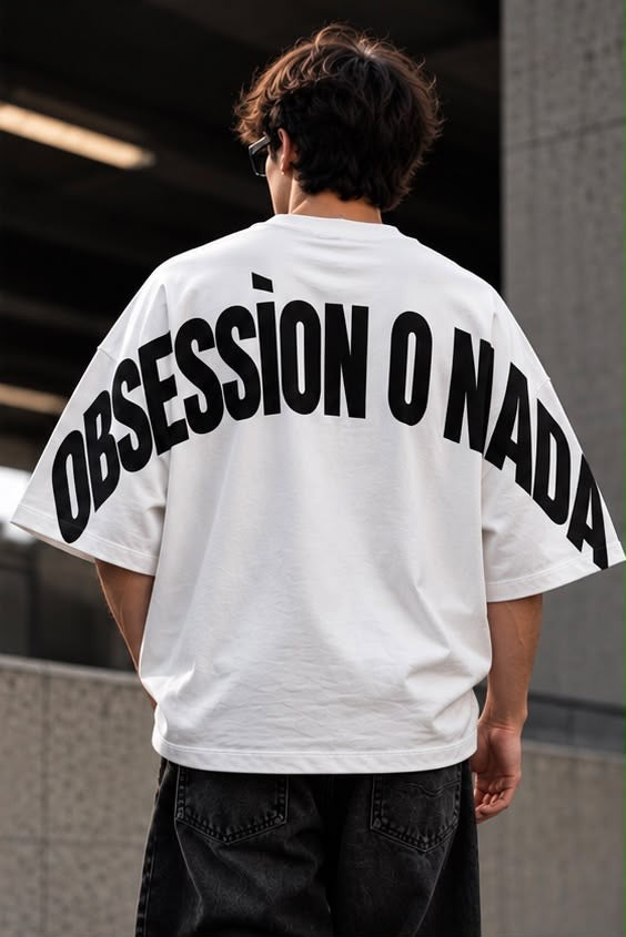T-Shirt Bianca Oversize "Obsessión o Nada" | Streetwear Uomo