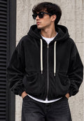 Giacca in Velluto a Coste Uomo con Cappuccio e Zip – Nero