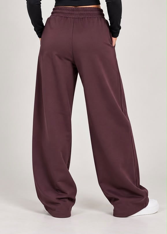 Pantaloni Tuta Ampi a Gamba Larga in Felpa (Bordeaux / Melanzana)