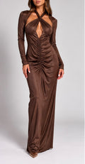 Abito Lungo Drappeggiato Shimmer (Marrone Bronzo)