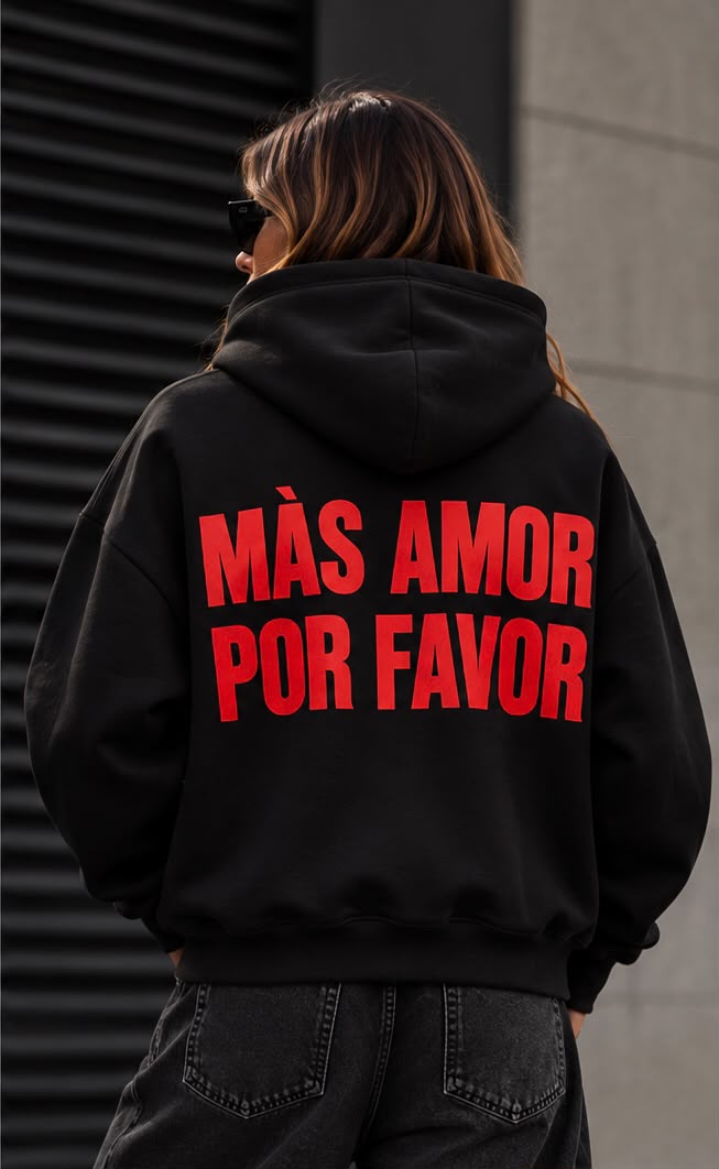 Felpa Oversize Nera Donna Mas amor por favor – Streetwear