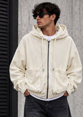 Giacca in Velluto a Coste Uomo con Cappuccio e Zip – Beige