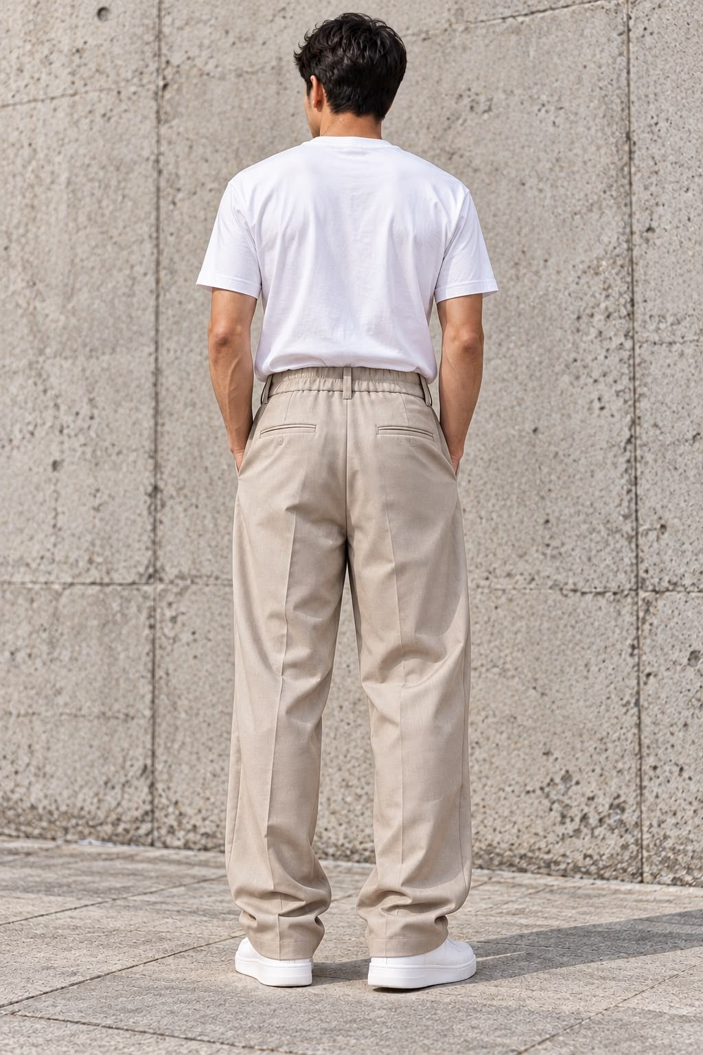 Pantaloni Sartoriali Beige / Beige Chiaro con Elastico in Vita